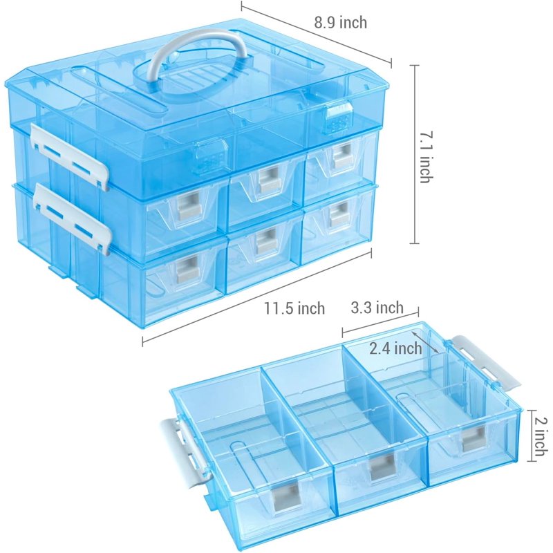 Sky Blue Craft Storage Organizer Case with 24 Adjustable Compartments & 6 Drawers