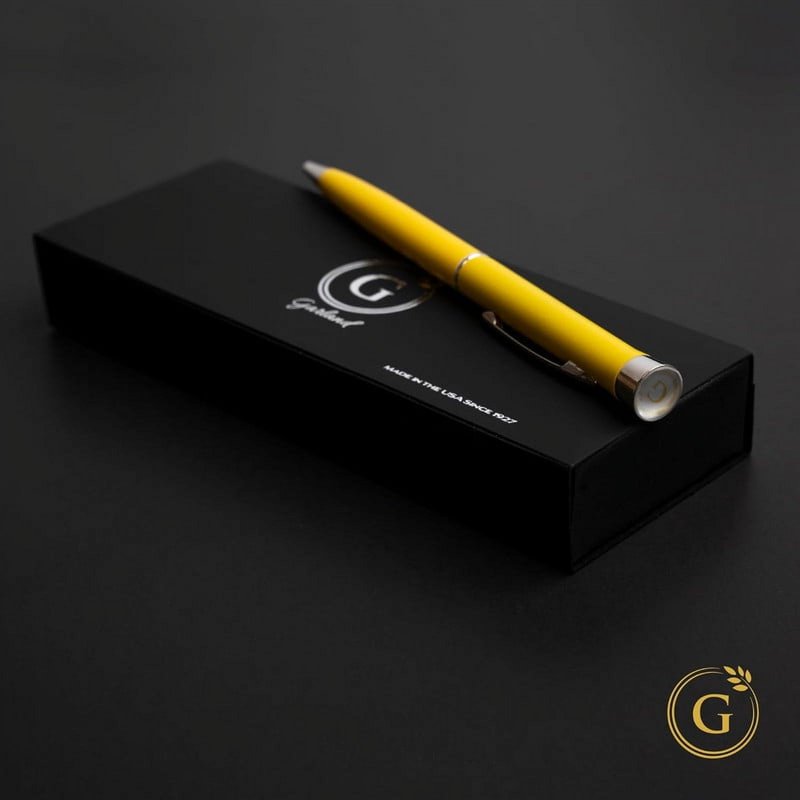 Garland Cerakote Twist Pen - Made in USA, Safety Yellow with Chrome, Refillable Gift Box