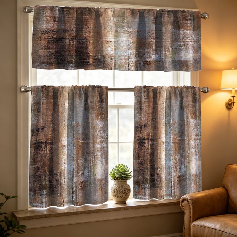 Kitchen Curtains 3-Piece Set Farmhouse Cafe Window Drapes Blackout Filter
