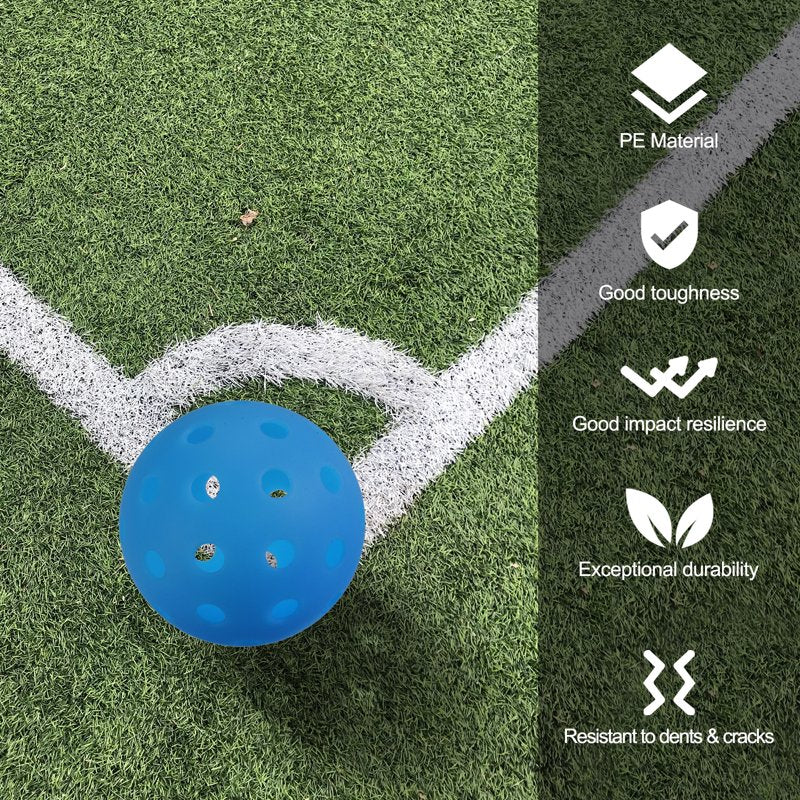 Blue Luminous Pickleball Balls 6 Pack — Glow in the Dark, 40 Holes, Mesh Bag