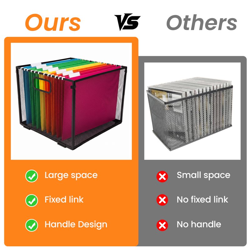 Mesh Metal Hanging File Organizer with Detachable Stackable Design - Medium