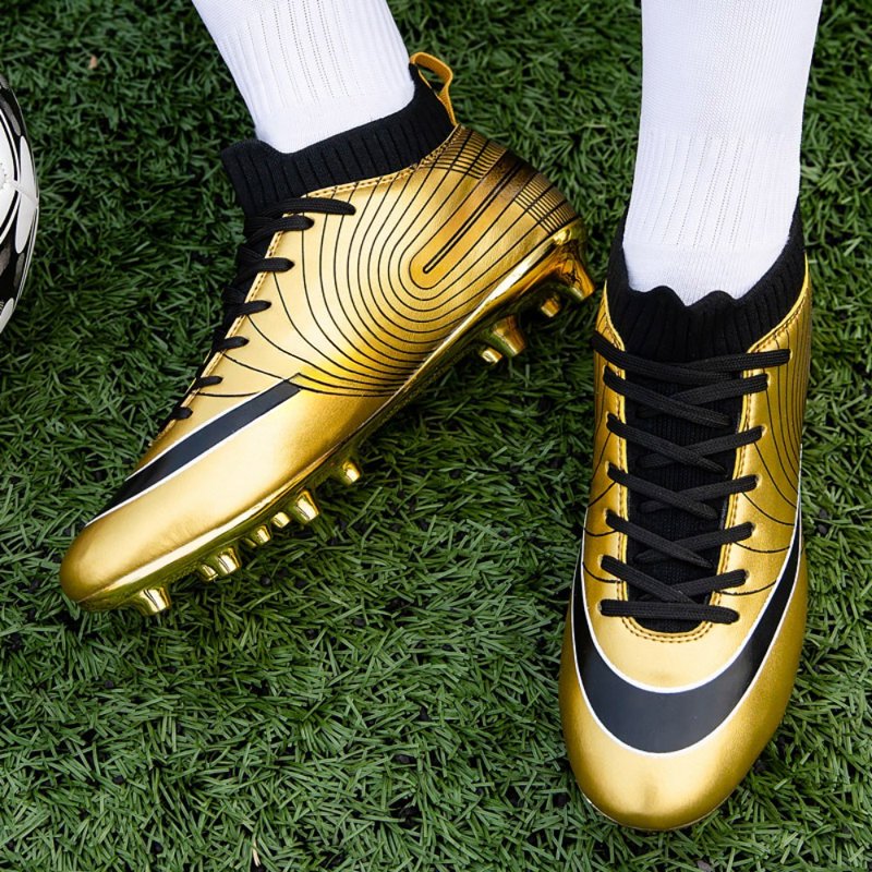 Men's Soccer Cleats High-Top Ankle Support, Gold Sole Football Boots