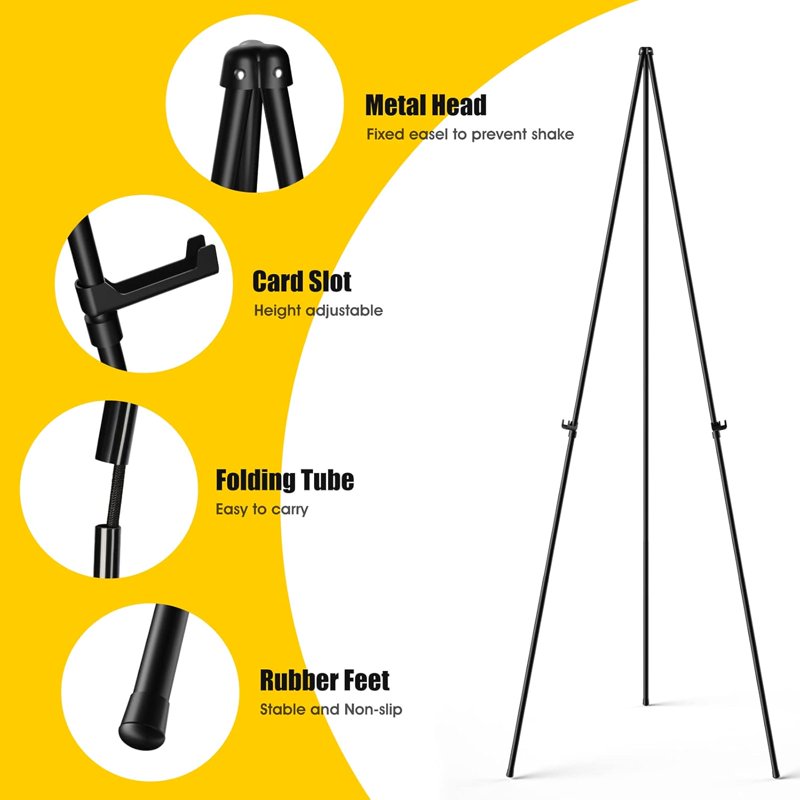 Adjustable Portable Display Easel Stand for Signs, Posters & Artwork - Collapsible Metal Tripod, 63 Inch