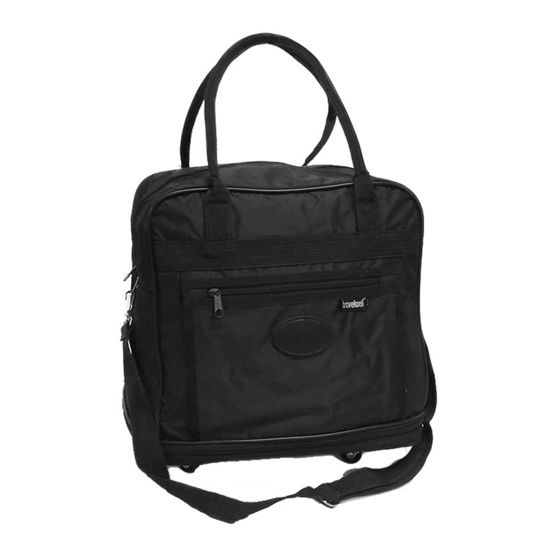 Expandable Wheeled Travel Tote Bag with Handles and Shoulder Strap – Black