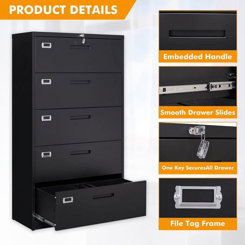 5 Drawer Lockable Metal File Cabinet for Home Office & Business