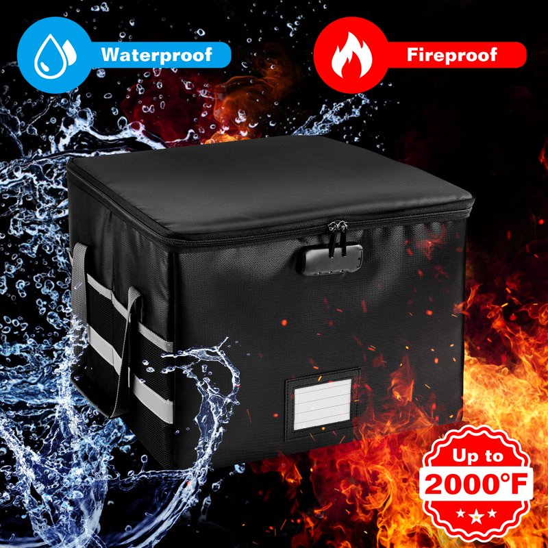 Fireproof File Box with Lock - Document Organizer for Home Office - Black