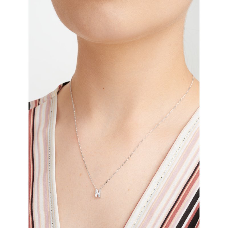 Sterling Silver Initial Letter N CZ Necklace 18 Inch Pendant for Women