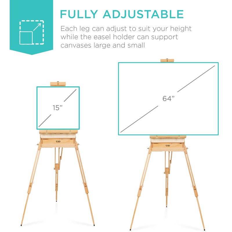 Portable Adjustable Art Easel with 32-Piece Painting Set - Natural