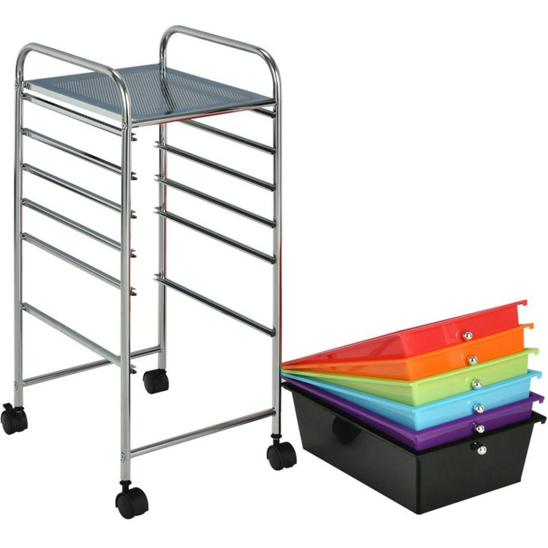 Multicolor 6-Drawer Rolling File Storage Organizer with Casters