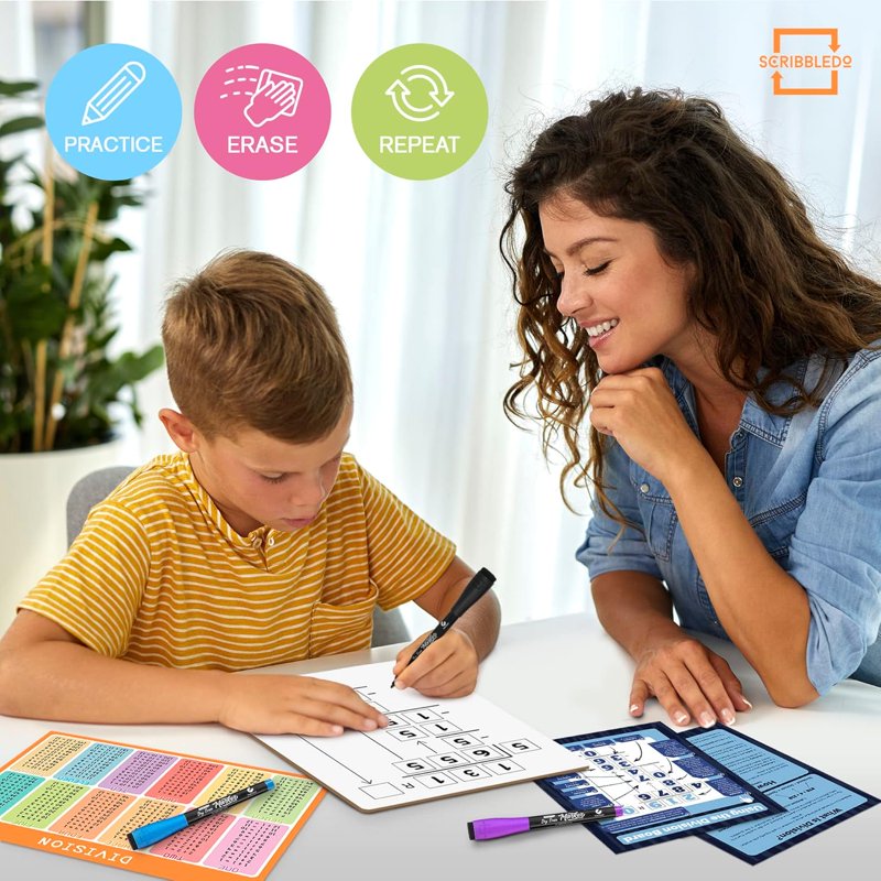 Dry Erase Division Chart Whiteboard for Students 9x12 - Double-Sided Learning Tool
