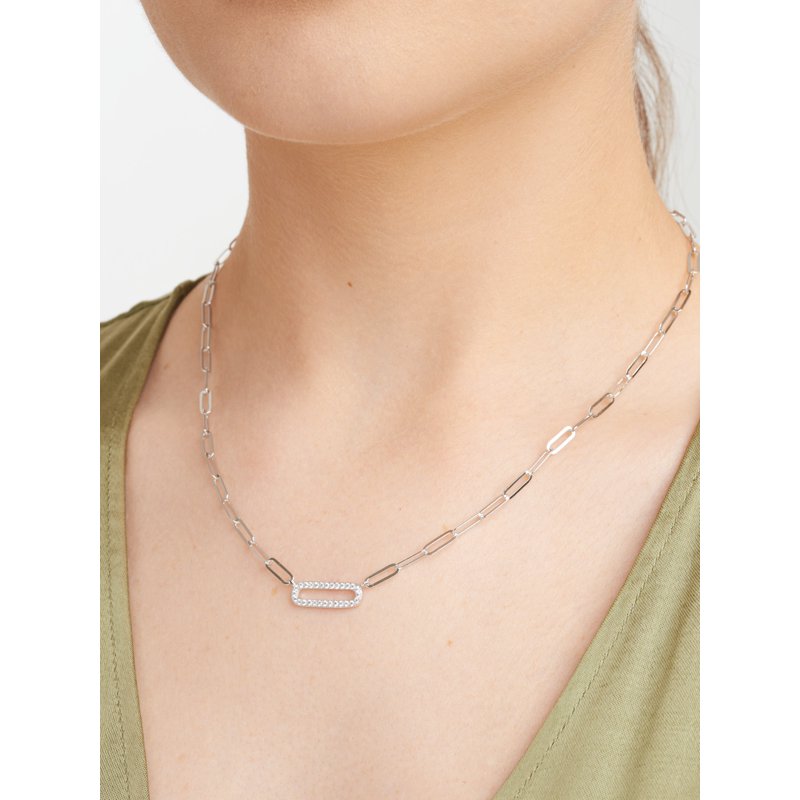 Sterling Silver Cubic Zirconia Paperclip Necklace with Extender - 18 Inch Gift-Ready Jewelry