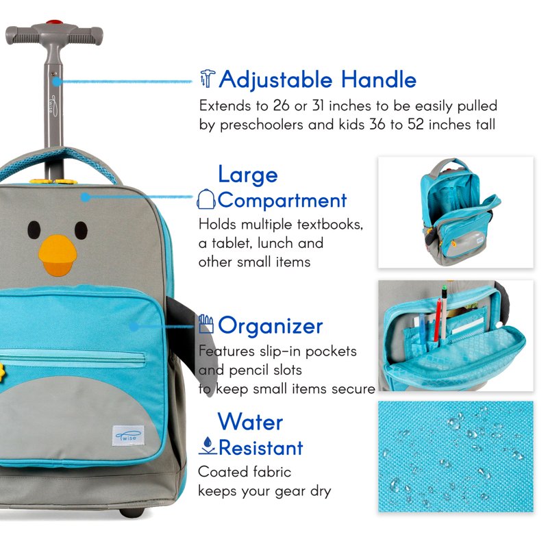 Kids Rolling Backpack with Detachable Shoulder Straps - Convertible School & Travel Bag