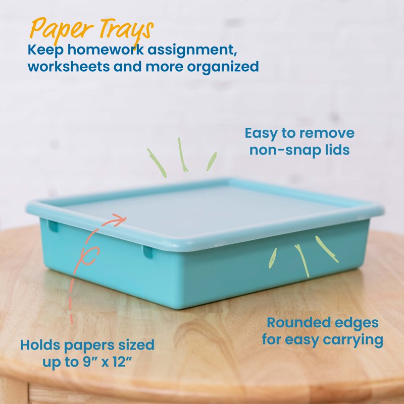 Letter Size Plastic Storage Trays with Lids - 10 Pack Classroom Organization