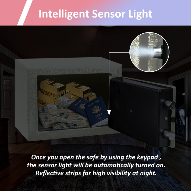 Fireproof Security Safe Box with Digital Keypad & Sensor Light for Home