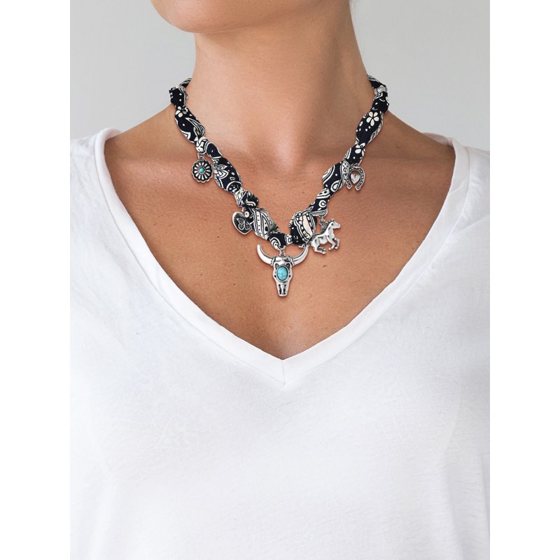 Faux Turquoise Bandana Charm Necklace for Women - Adjustable Boho Jewelry