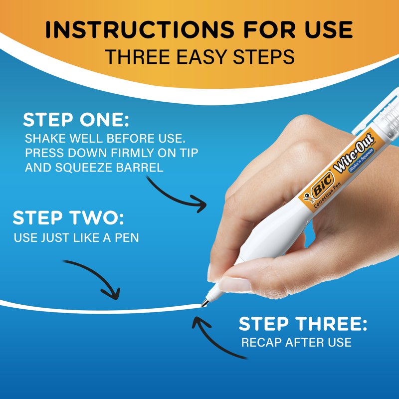 Correction Pen 4-Pack - Shake 'n Squeeze White Liquid Office Supplies