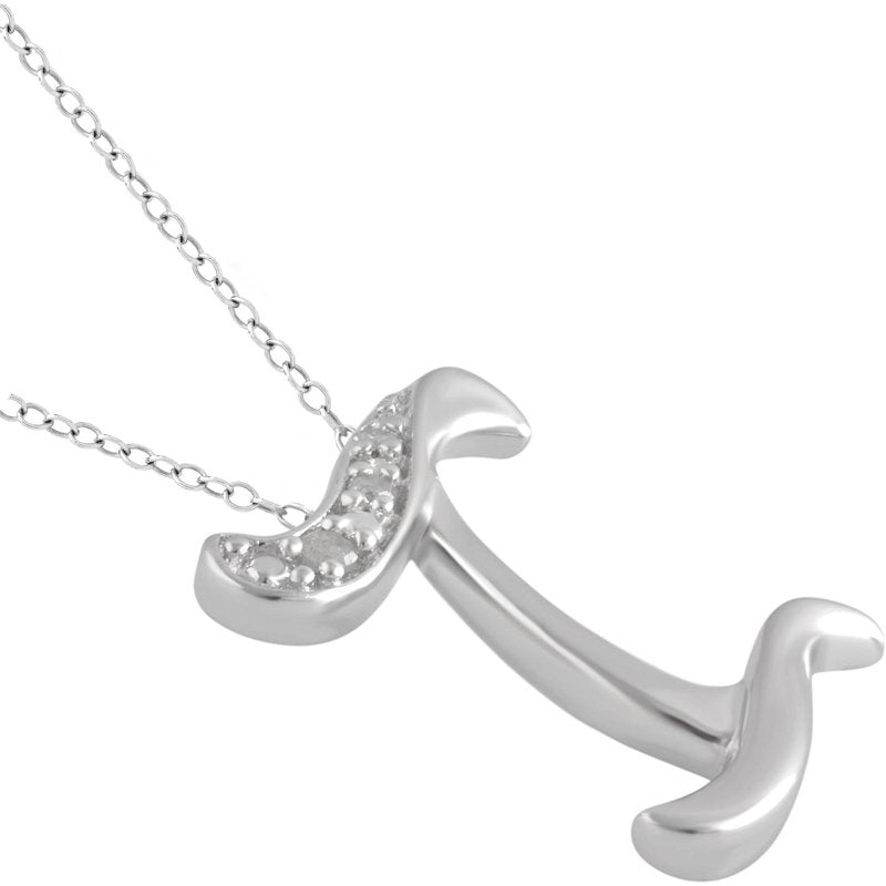 Sterling Silver Initial Pendant Necklace with Diamond Accents - 18 Inch Chain