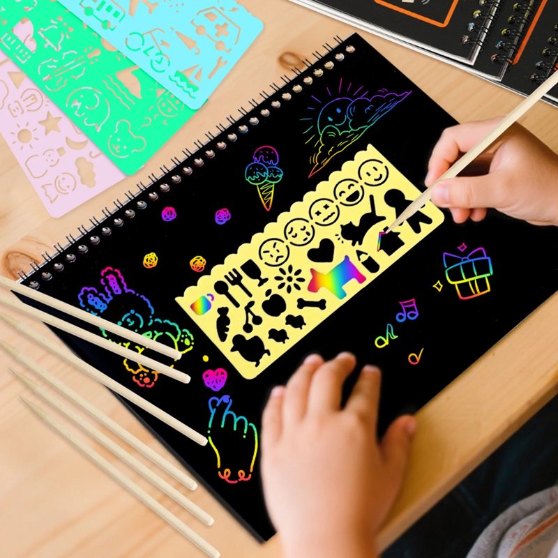 Rainbow Scratch Art Notebooks Set for Kids Creative Drawing and Craft