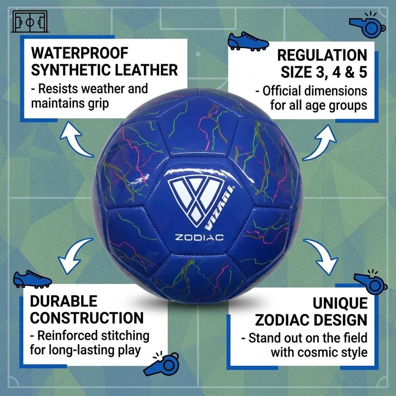 Vizari Zodiac Soccer Ball – Size 4, Blue – Waterproof Synthetic Leather, Durable Training Ball