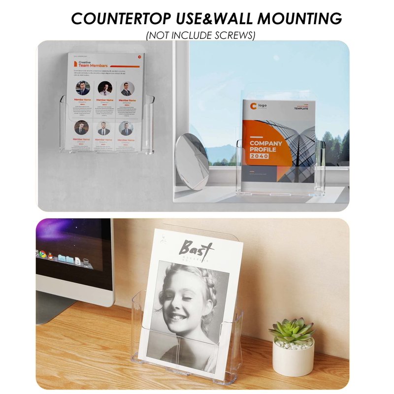 Acrylic Brochure Holders 2-Pack - Wall-Mountable Literature Display Racks