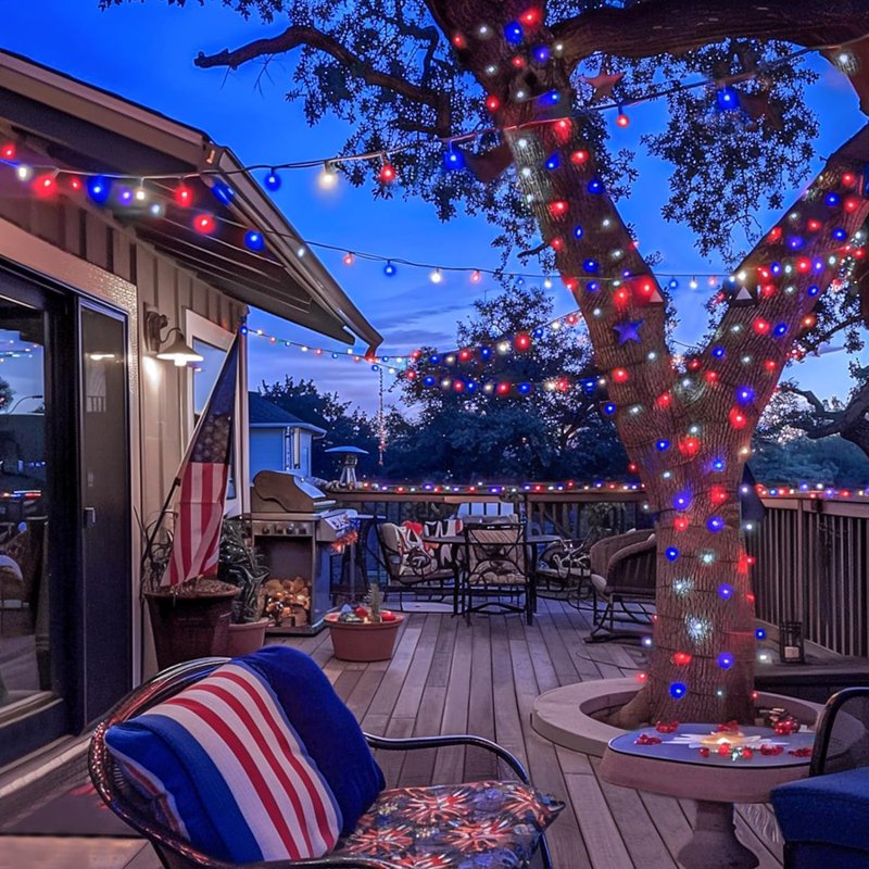 Red White and Blue Solar Lights 200LED 75.5ft Patriot String Lights, 8 Modes, Waterproof