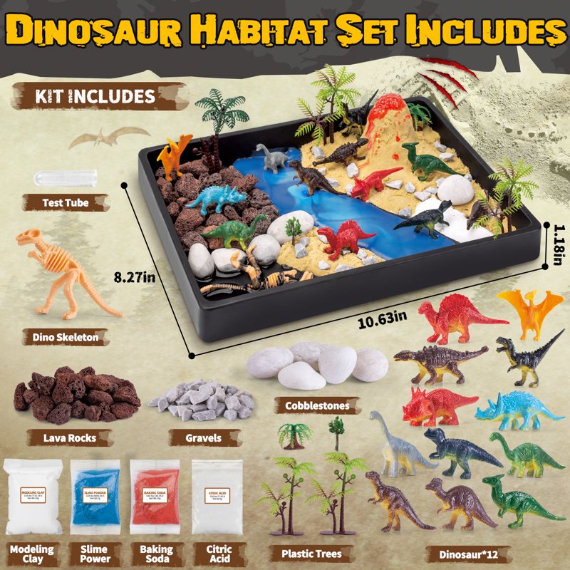 Dinosaur Habitat Playset with 12 Figures & Volcano STEM Science Toy for Kids
