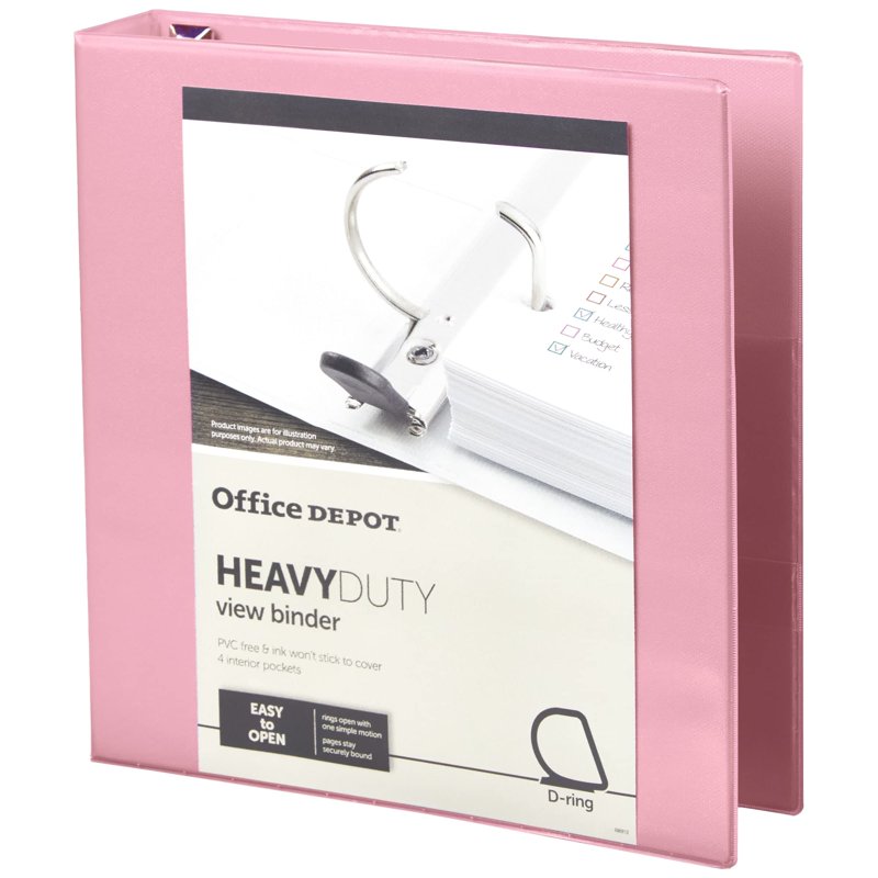 Heavy-Duty 1.5-Inch D-Ring Binder - Pink, Holds 400 Sheets, Office Supplies