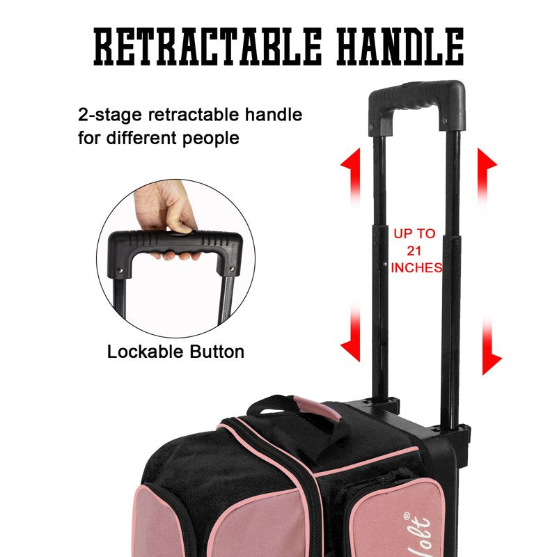 WOLT Lightpink Double Roller Bowling Bag for 2 Balls - 40" with Retractable Handle