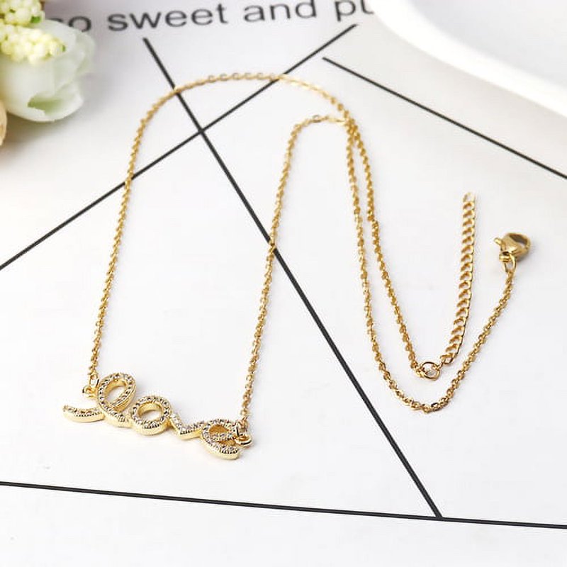 Gold Rhinestone Love Necklace for Women - Dainty Crystal Pendant, Stainless Steel, Gift Box