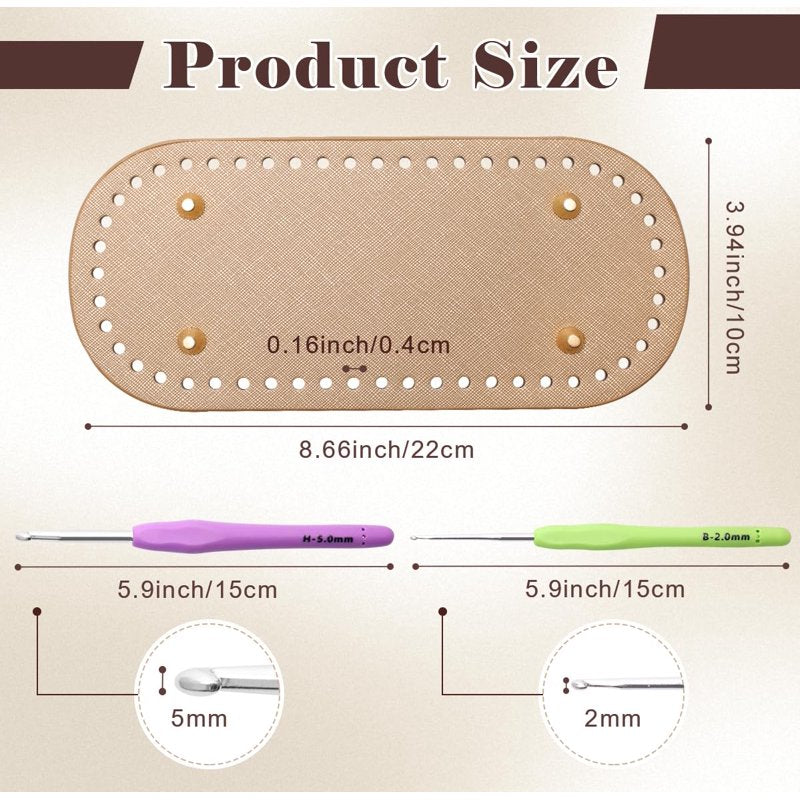 DIY Crochet Bag Kit with Leather Bases, Handles & Hooks - 2 Pcs