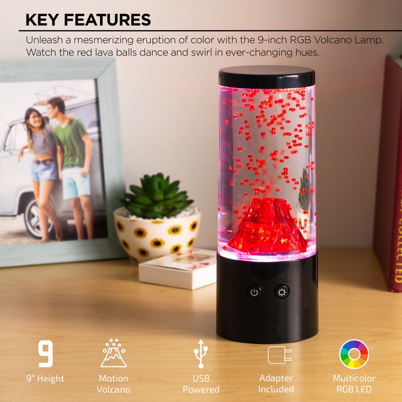 RGB Volcano LED Mood Night Light - USB Powered, Motion Simulation