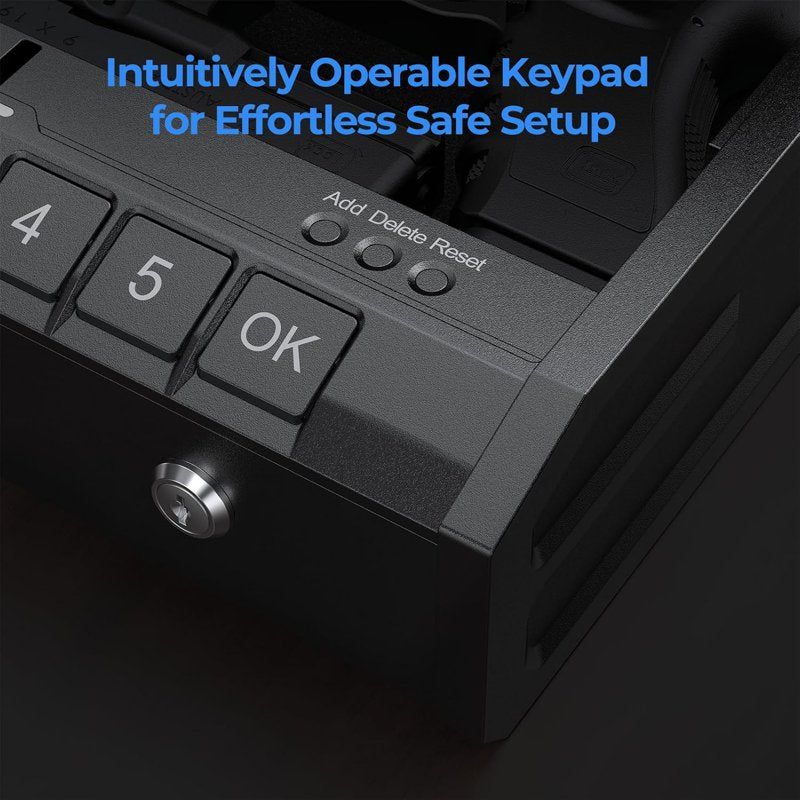 Biometric Gun Safe with Fingerprint & Keypad Lock - Secure Handgun Storage for Home & Car