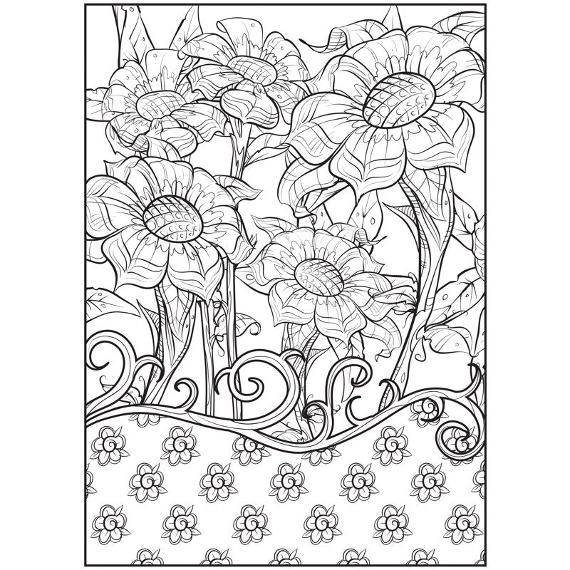 Adult Coloring Book Fabulous Florals - 64 Pages Relaxation Art