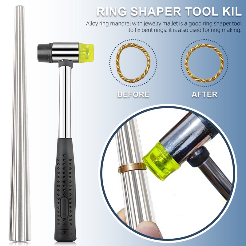 Jewelry Ring Sizing Tool Kit with Gauge Stick Hammer and Mandrel