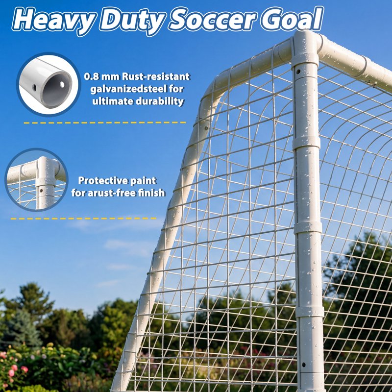 Mersco 16' x 7' Heavy-Duty Soccer Goal Set with Shooting Ring, Stakes & Cones