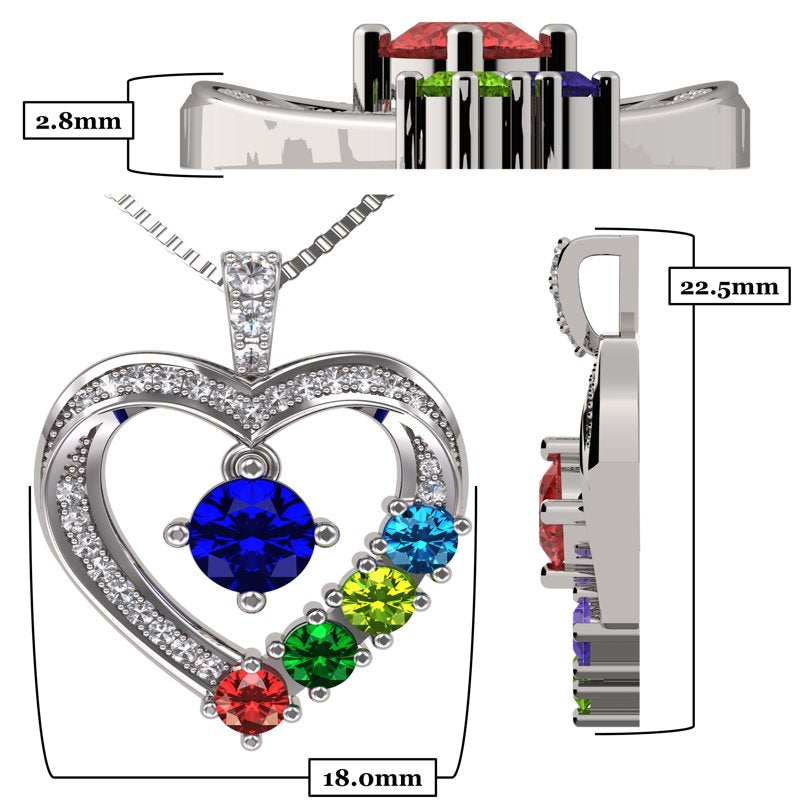 Personalized Mother & Child Heart Necklace with Birthstones and Chain