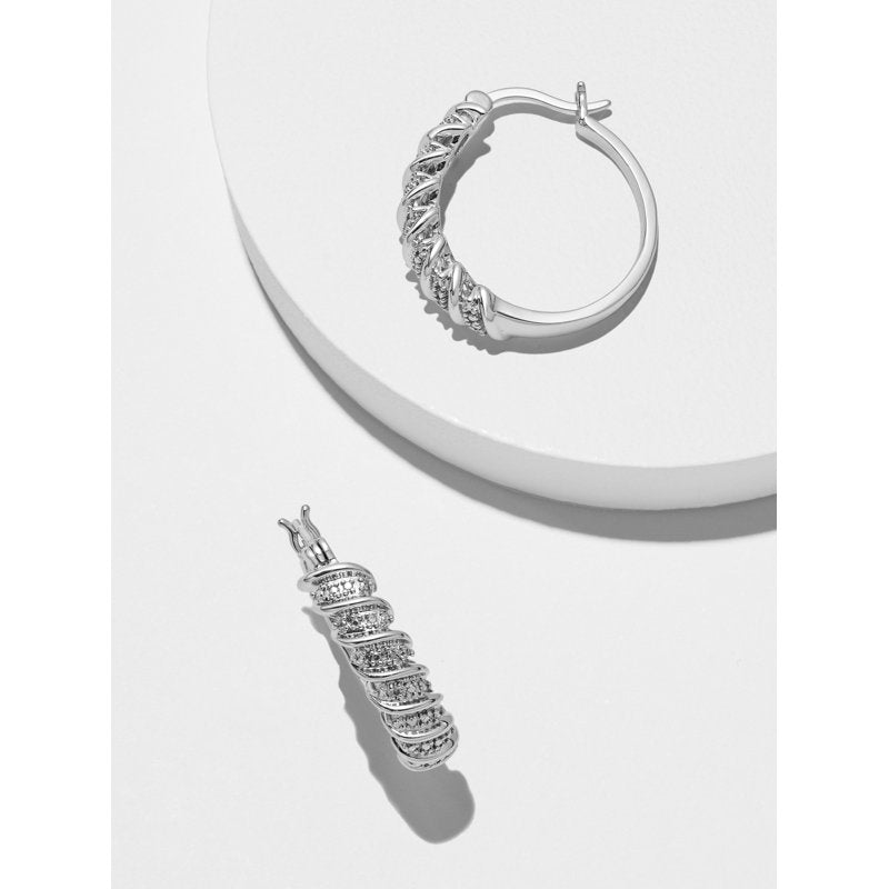 Silver & Gold Hoop Earrings with Diamond Accent - S Link Jewelry