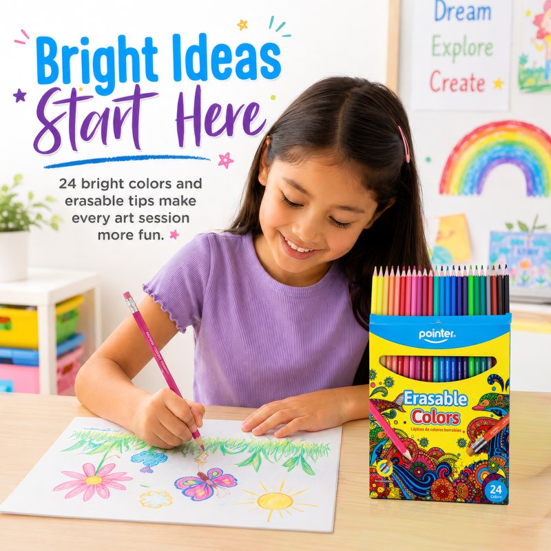 Erasable Colored Pencils Set - 24 Vibrant Art & School Drawing Supplies
