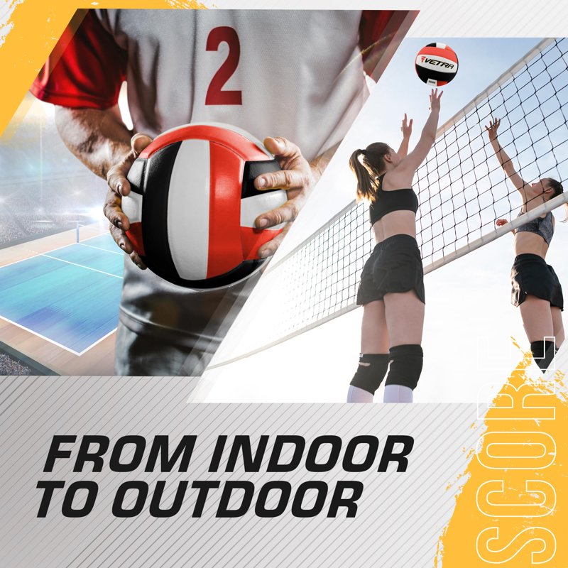 Premium Soft Touch Volleyball - Official Size 5, Indoor & Outdoor Use, Red/Black/White