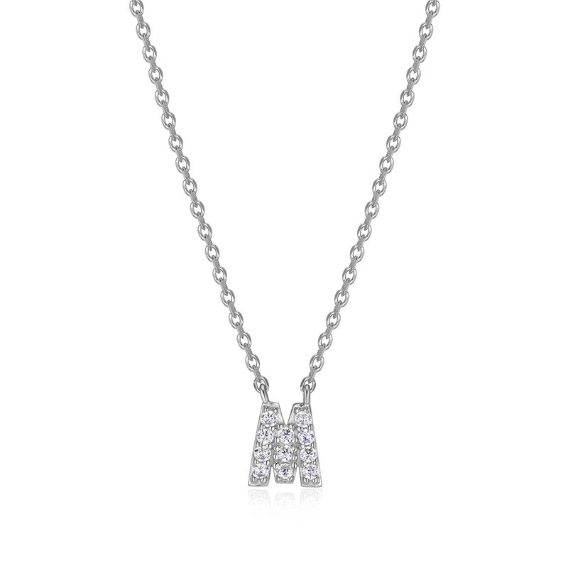 Women's Initial Letter CZ Necklace in Sterling Silver - 18 Inch Pendant