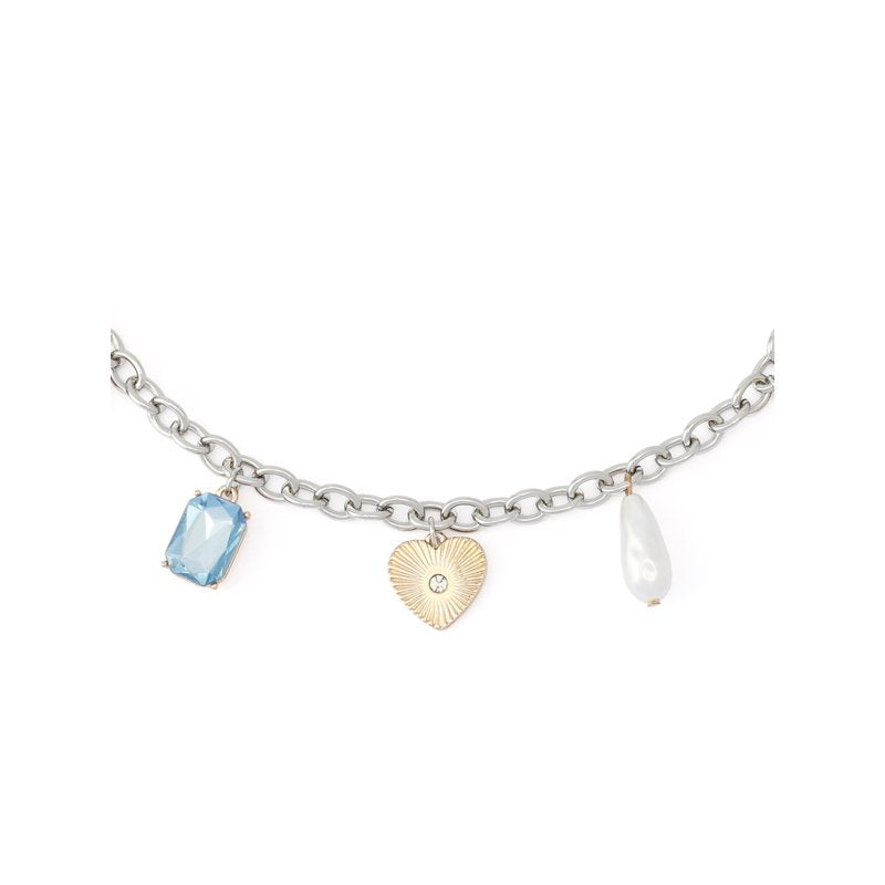 Women's Crystal Heart Charm Bib Necklace - Adjustable, Elegant Jewelry