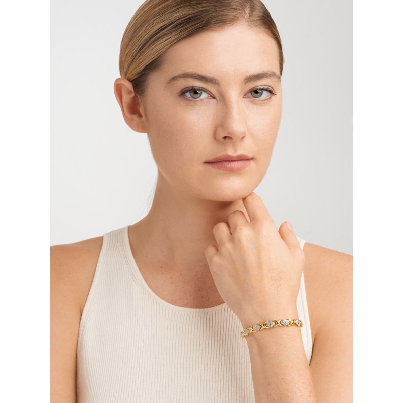 Gold & Silver Tone XO Diamond Shape Tennis Bracelet 7.25" - Silver or Gold Plated Jewelry
