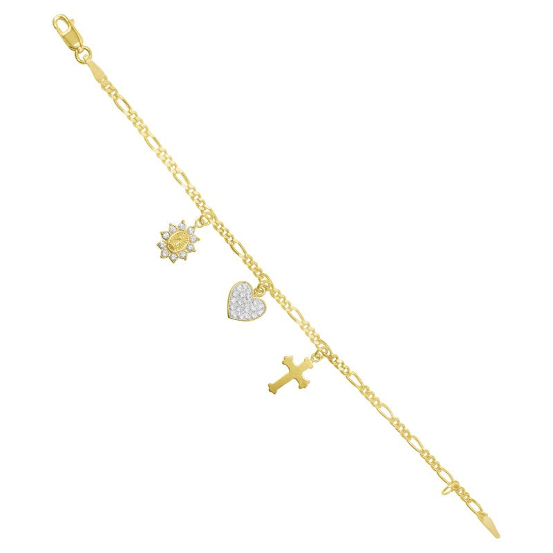 Children's 14K Gold Plated Sterling Silver Charms Bracelet with Crystals