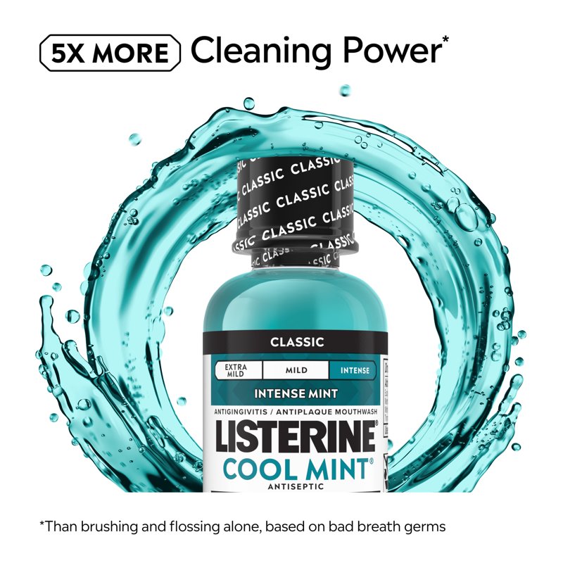 Listerine Cool Mint Antiseptic Mouthwash - Long-Lasting Fresh Breath & Plaque Control, 3.2 fl oz, Pack of 3