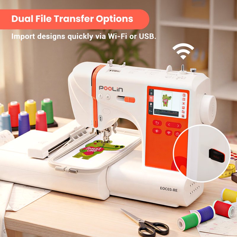 Embroidery Machine with Large 4.3-Inch Touch Screen, 156 Designs & Wi-Fi USB Import