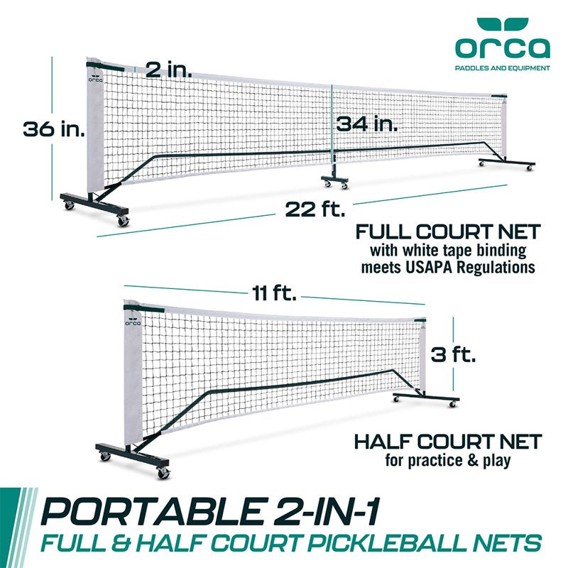 2-in-1 Pickleball Net Set with Steel Frame, Full & Half Court, USAPA Regulations