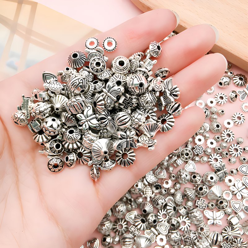 Vintage Silver Beads for Jewelry Making - Large Hole Spacer Beads, 180pcs