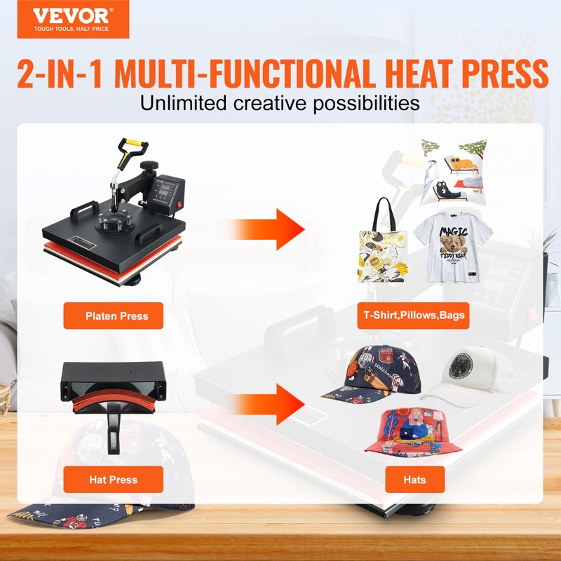 15x15 Inch Heat Press Machine for Sublimation Transfers with Teflon Coating