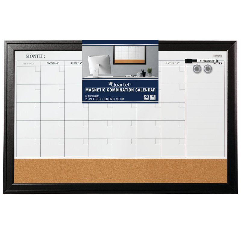 Magnetic Combination Calendar Board for Home & Office - 23x35 Inches, Dry-Erase & Cork Surface