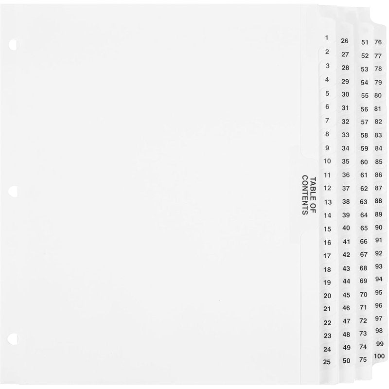 Numbered Document Dividers 1-100 with Laminated Tabs for Filing
